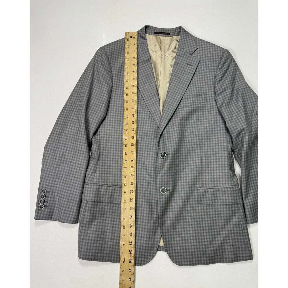 J Hilburn 40R Wool Grey Blue Plaid Blazer Jacket Sport Coat Bespoke Luxury
